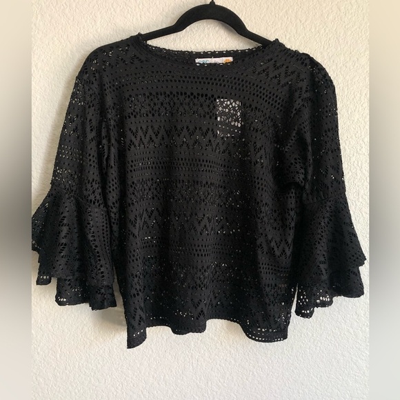 C&C California Tops - C&C California Black short sleeve waterfall bell sleeve top cover up net medium